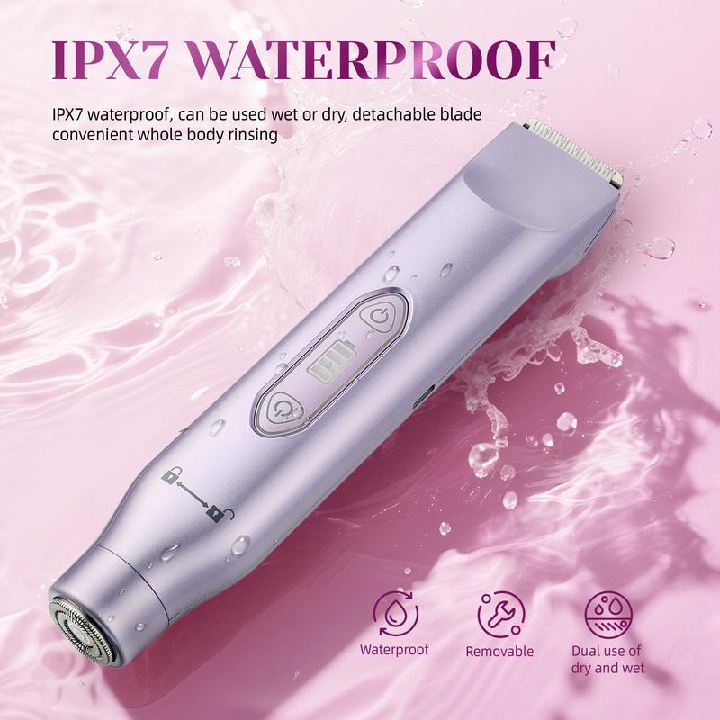 Wireless Electric Bikini Trimmer for Women, Rechargeable 2 in 1 Body & Facial Hair Removal, Waterproof & Dry Use Trimmer