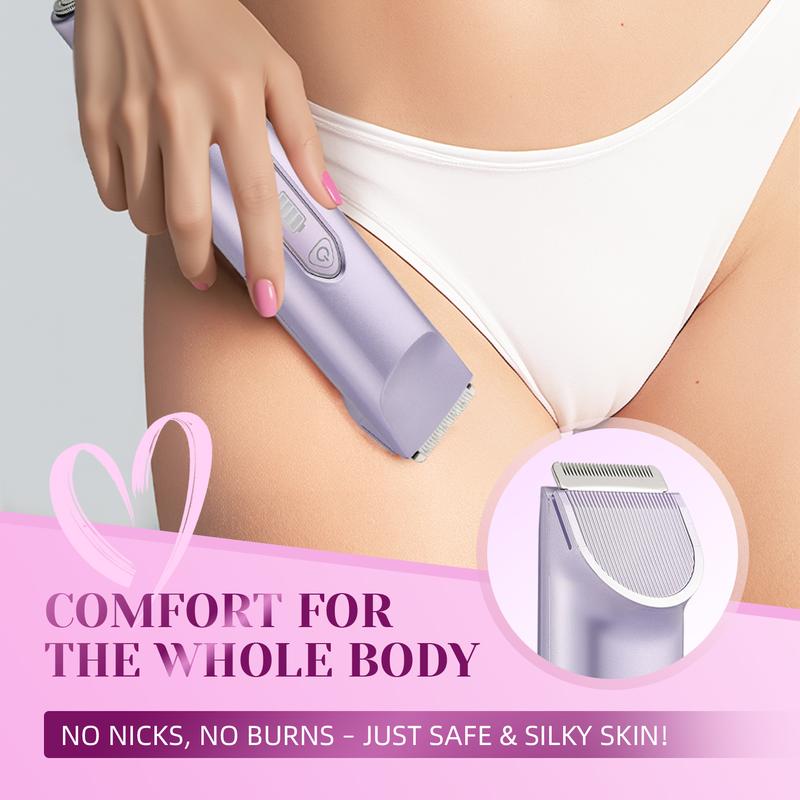 Wireless Electric Bikini Trimmer for Women, Rechargeable 2 in 1 Body & Facial Hair Removal, Waterproof & Dry Use Trimmer