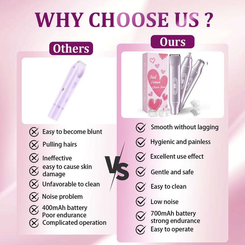 Wireless Electric Bikini Trimmer for Women, Rechargeable 2 in 1 Body & Facial Hair Removal, Waterproof & Dry Use Trimmer