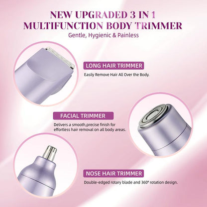 Wireless Electric Bikini Trimmer for Women, Rechargeable 2 in 1 Body & Facial Hair Removal, Waterproof & Dry Use Trimmer