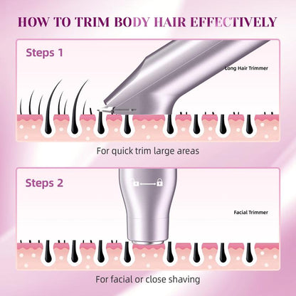 Wireless Electric Bikini Trimmer for Women, Rechargeable 2 in 1 Body & Facial Hair Removal, Waterproof & Dry Use Trimmer