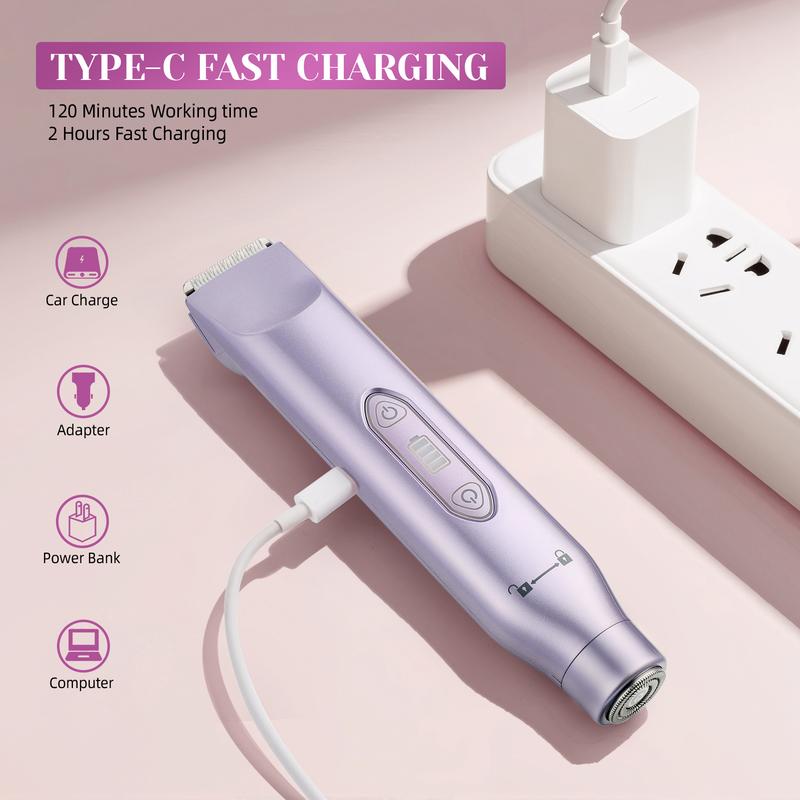 Wireless Electric Bikini Trimmer for Women, Rechargeable 2 in 1 Body & Facial Hair Removal, Waterproof & Dry Use Trimmer